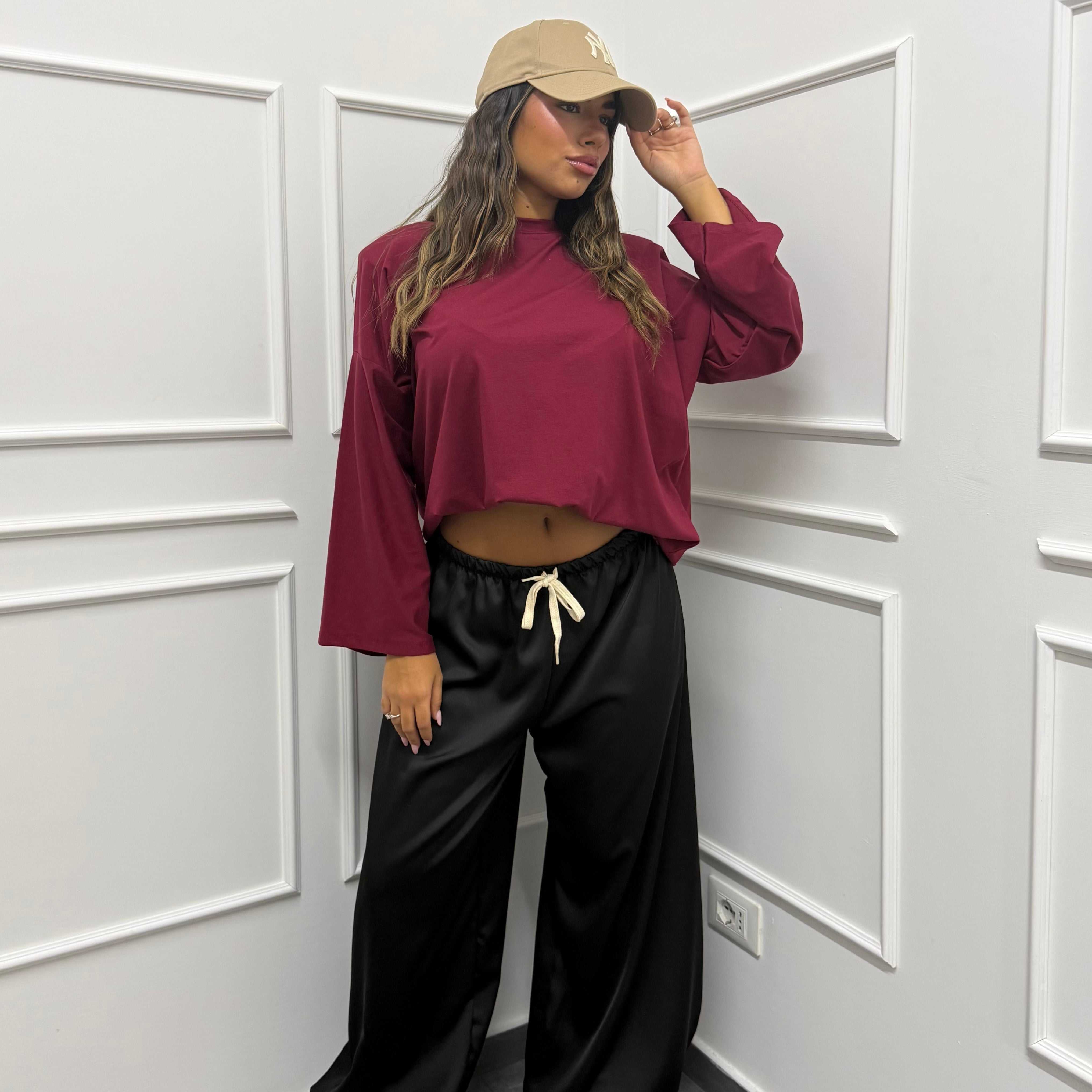 Pantalone in raso nero